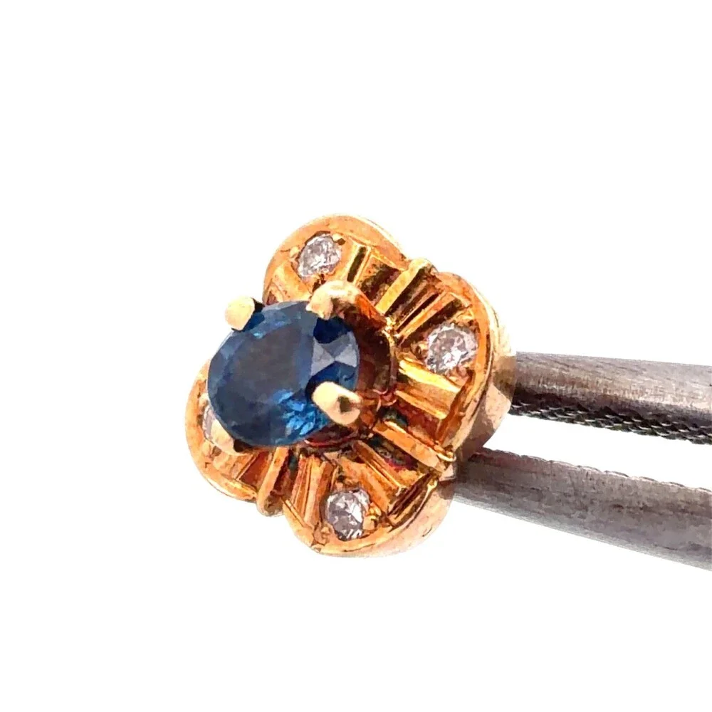 Designer 18K Yellow Gold Sapphire Diamond Accent Flower Clover Stud Earrings